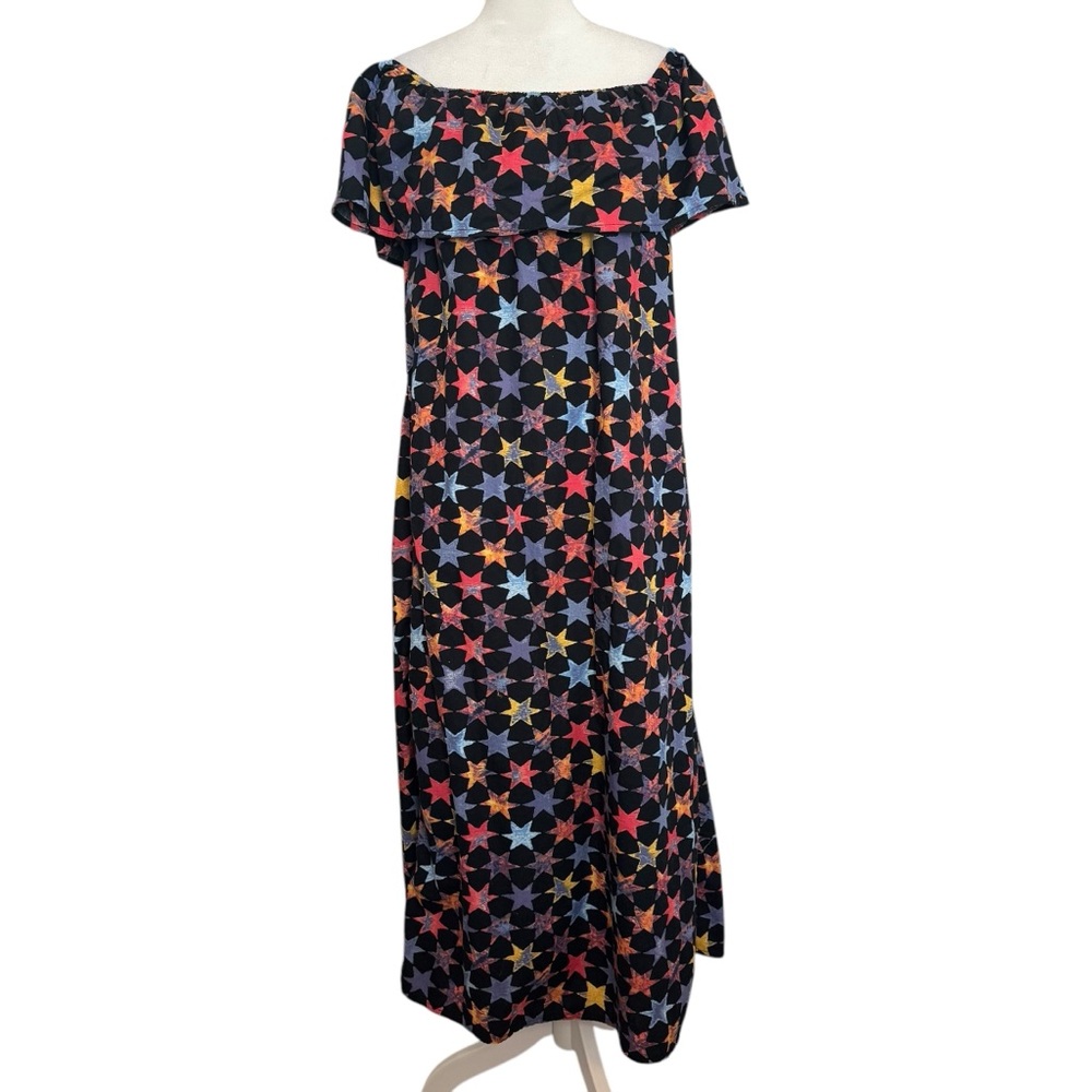 Never Fully Dressed Dress Size 2 Colorful Star Pattern Maxi Strapless Bardot